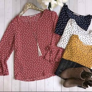 3/4th Bell Sleeve Polka Dot Top (Small White)